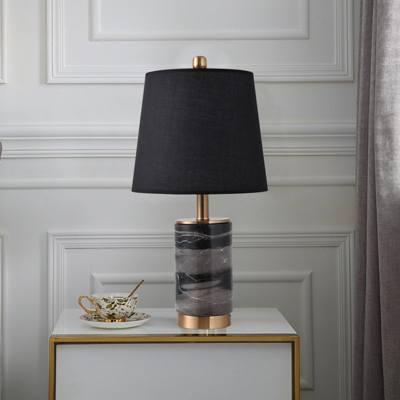Nordic Empire Shade Table Lamp Fabric 1 Bulb Bedroom Night Light with Marble Column in Black/White/Grey Clearhalo 'Lamps' 'Table Lamps' Lighting' 1984581