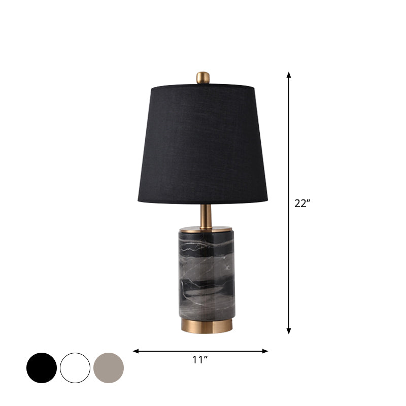 Nordic Empire Shade Table Lamp Fabric 1 Bulb Bedroom Night Light with Marble Column in Black/White/Grey Clearhalo 'Lamps' 'Table Lamps' Lighting' 1984582