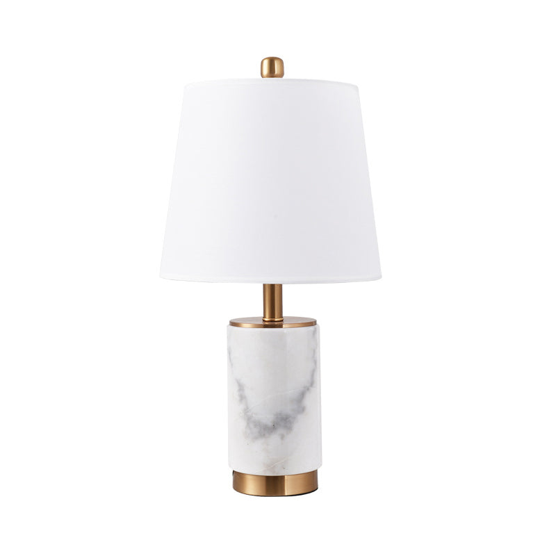 Nordic Empire Shade Table Lamp Fabric 1 Bulb Bedroom Night Light with Marble Column in Black/White/Grey Clearhalo 'Lamps' 'Table Lamps' Lighting' 1984585