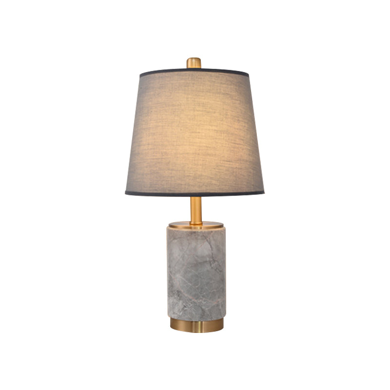 Nordic Empire Shade Table Lamp Fabric 1 Bulb Bedroom Night Light with Marble Column in Black/White/Grey Clearhalo 'Lamps' 'Table Lamps' Lighting' 1984587