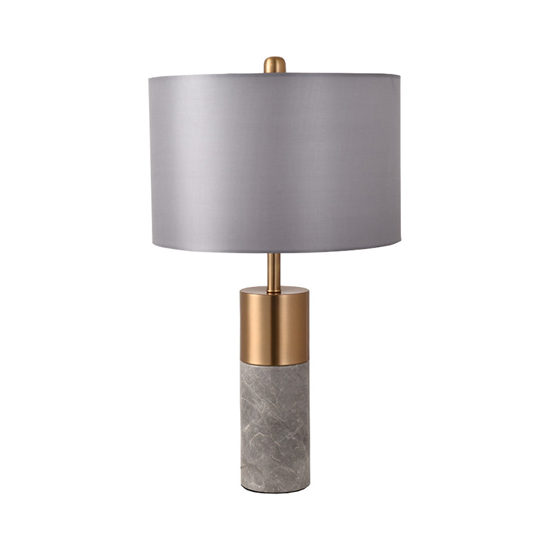 Drum Bedside Table Lighting Fabric 1 Head Postmodern Night Stand Lamp with Marble Pedestal in Black/White/Grey Clearhalo 'Lamps' 'Table Lamps' Lighting' 1984595