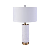 Drum Shade Nightstand Lamp Minimalist Fabric Single Bedroom Table Light with Marble Accent in White Clearhalo 'Lamps' 'Table Lamps' Lighting' 1984607