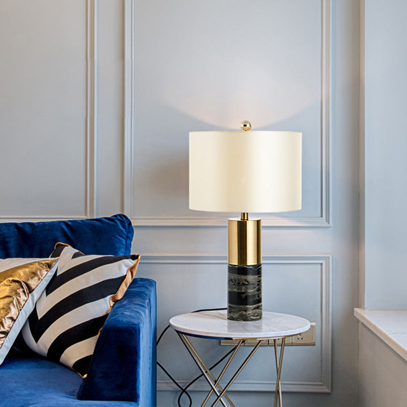 Straight-Side Shade Night Lamp Modern Fabric 1 Head Black/Grey/White Table Stand Light for Bedroom, 12.5"/15" W Clearhalo 'Lamps' 'Table Lamps' Lighting' 1984610