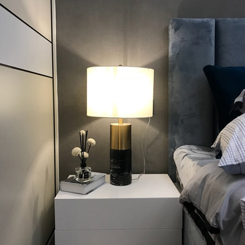 Straight-Side Shade Night Lamp Modern Fabric 1 Head Black/Grey/White Table Stand Light for Bedroom, 12.5"/15" W Clearhalo 'Lamps' 'Table Lamps' Lighting' 1984611