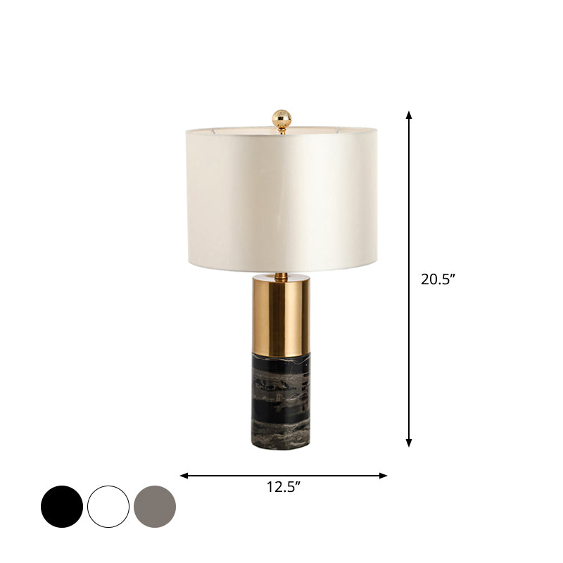 Straight-Side Shade Night Lamp Modern Fabric 1 Head Black/Grey/White Table Stand Light for Bedroom, 12.5"/15" W Clearhalo 'Lamps' 'Table Lamps' Lighting' 1984613