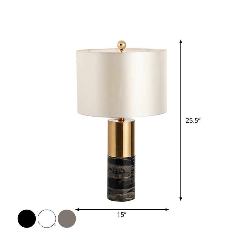 Straight-Side Shade Night Lamp Modern Fabric 1 Head Black/Grey/White Table Stand Light for Bedroom, 12.5"/15" W Clearhalo 'Lamps' 'Table Lamps' Lighting' 1984614