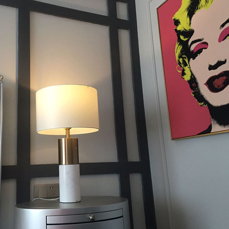 Straight-Side Shade Night Lamp Modern Fabric 1 Head Black/Grey/White Table Stand Light for Bedroom, 12.5"/15" W Clearhalo 'Lamps' 'Table Lamps' Lighting' 1984617