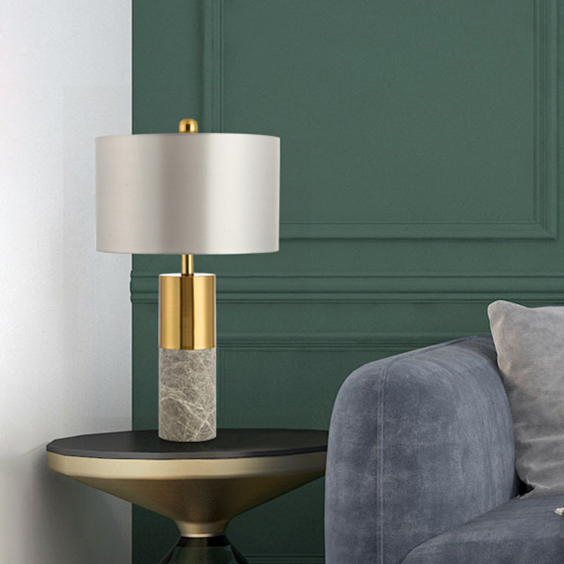 Straight-Side Shade Night Lamp Modern Fabric 1 Head Black/Grey/White Table Stand Light for Bedroom, 12.5"/15" W Clearhalo 'Lamps' 'Table Lamps' Lighting' 1984620