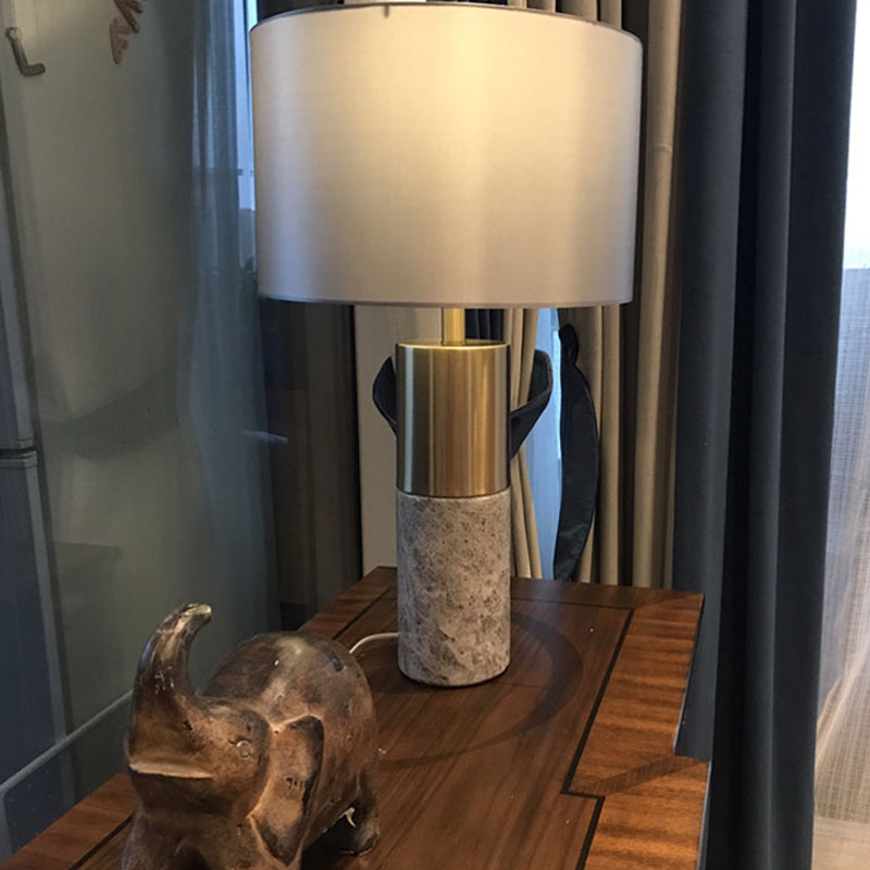 Straight-Side Shade Night Lamp Modern Fabric 1 Head Black/Grey/White Table Stand Light for Bedroom, 12.5"/15" W Clearhalo 'Lamps' 'Table Lamps' Lighting' 1984621