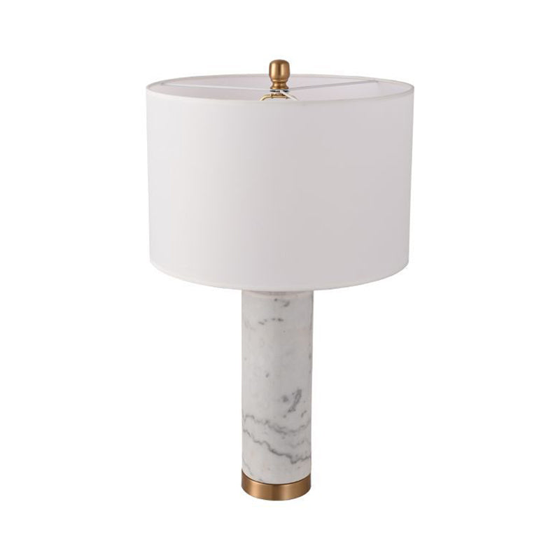 Cylinder Living Room Night Light Fabric 1 Light Minimalist Table Lamp with Marble Pillar in Black/White Clearhalo 'Lamps' 'Table Lamps' Lighting' 1984626