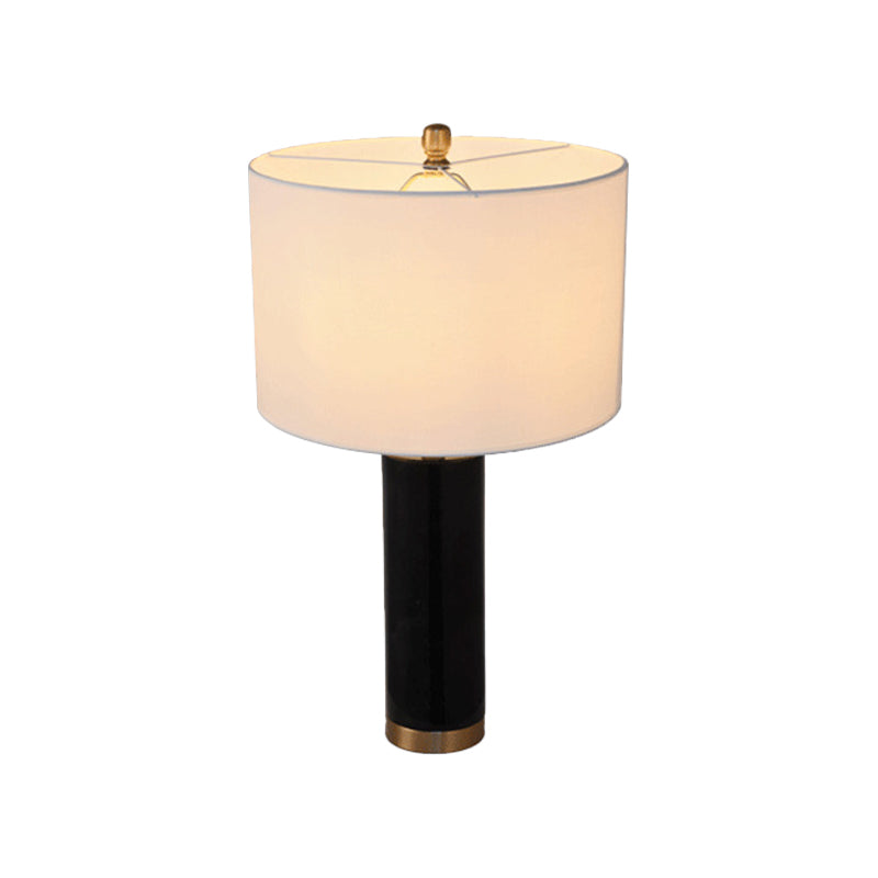 Cylinder Living Room Night Light Fabric 1 Light Minimalist Table Lamp with Marble Pillar in Black/White Clearhalo 'Lamps' 'Table Lamps' Lighting' 1984629