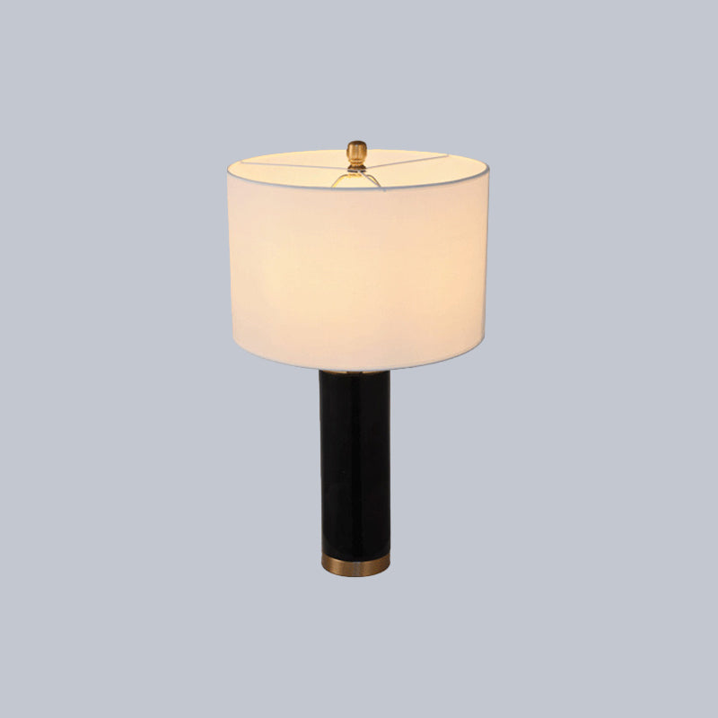 Cylinder Living Room Night Light Fabric 1 Light Minimalist Table Lamp with Marble Pillar in Black/White Clearhalo 'Lamps' 'Table Lamps' Lighting' 1984630