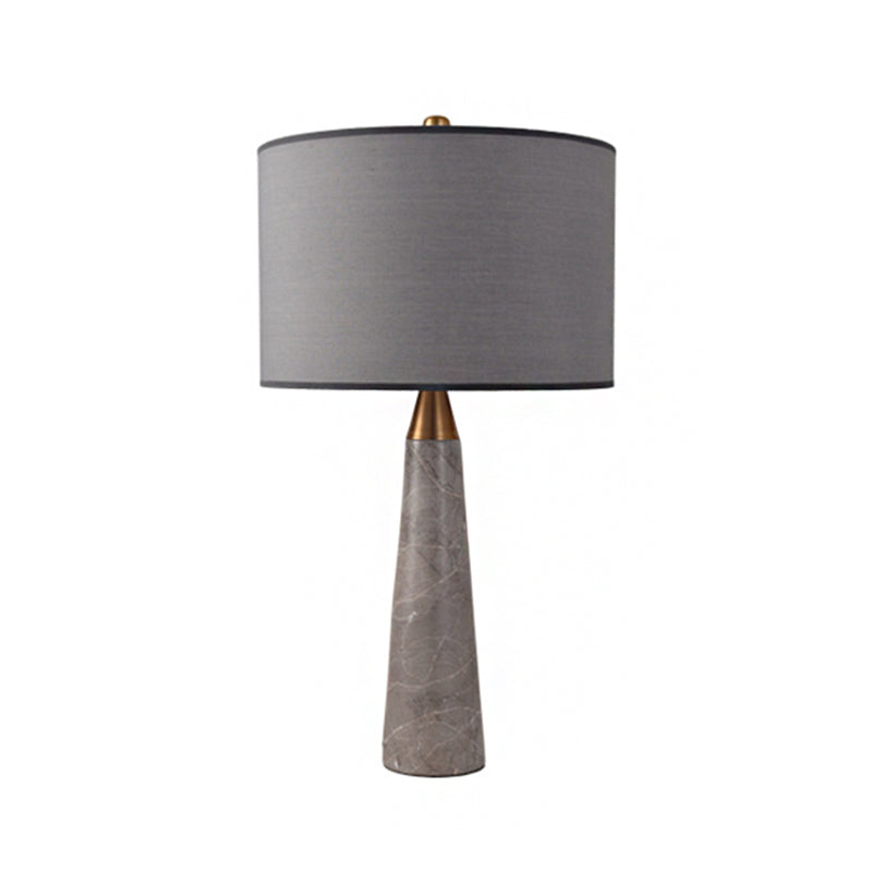 Fabric Cylinder Table Lamp Nordic Single-Bulb Nightstand Light with Conical Marble Base in Grey/White Clearhalo 'Lamps' 'Table Lamps' Lighting' 1984638