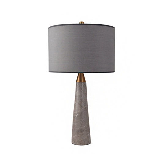 Fabric Cylinder Table Lamp Nordic Single-Bulb Nightstand Light with Conical Marble Base in Grey/White Clearhalo 'Lamps' 'Table Lamps' Lighting' 1984638