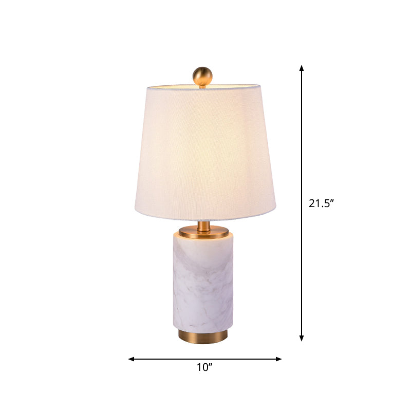 Fabric Empire Shade Night Lamp Modern 1 Bulb Black/Grey/White Table Stand Light with Marble Column Clearhalo 'Lamps' 'Table Lamps' Lighting' 1984646
