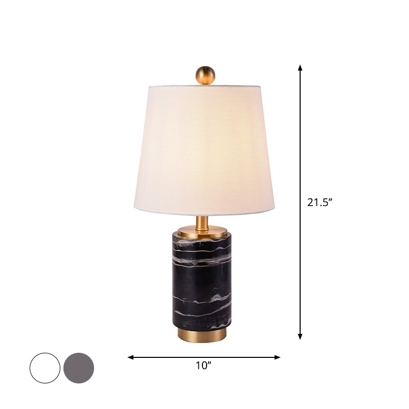 Fabric Empire Shade Night Lamp Modern 1 Bulb Black/Grey/White Table Stand Light with Marble Column Clearhalo 'Lamps' 'Table Lamps' Lighting' 1984649