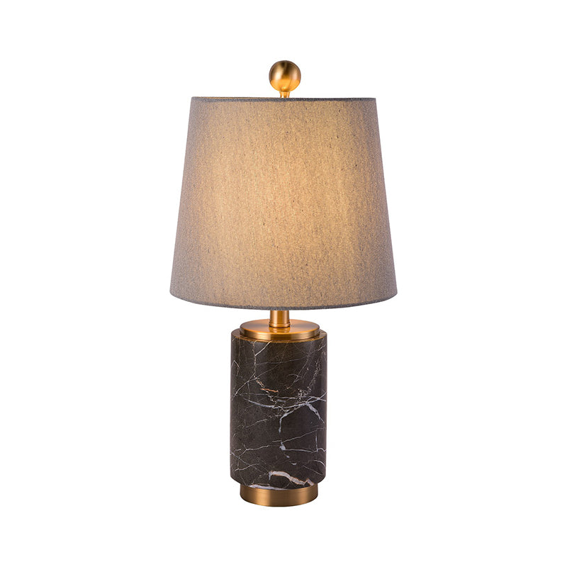 Fabric Empire Shade Night Lamp Modern 1 Bulb Black/Grey/White Table Stand Light with Marble Column Grey Clearhalo 'Lamps' 'Table Lamps' Lighting' 1984650