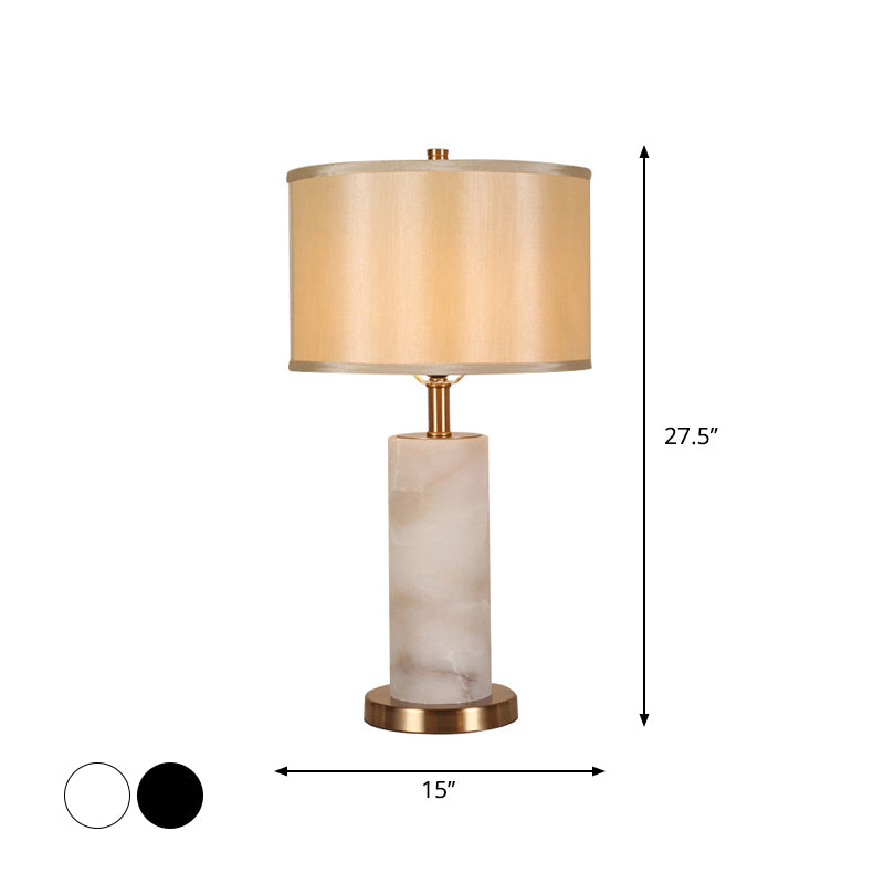 Modern Cylinder Night Stand Light Marble Single Living Room Table Lamp in Black/White with Plastic Shade Clearhalo 'Lamps' 'Table Lamps' Lighting' 1984654