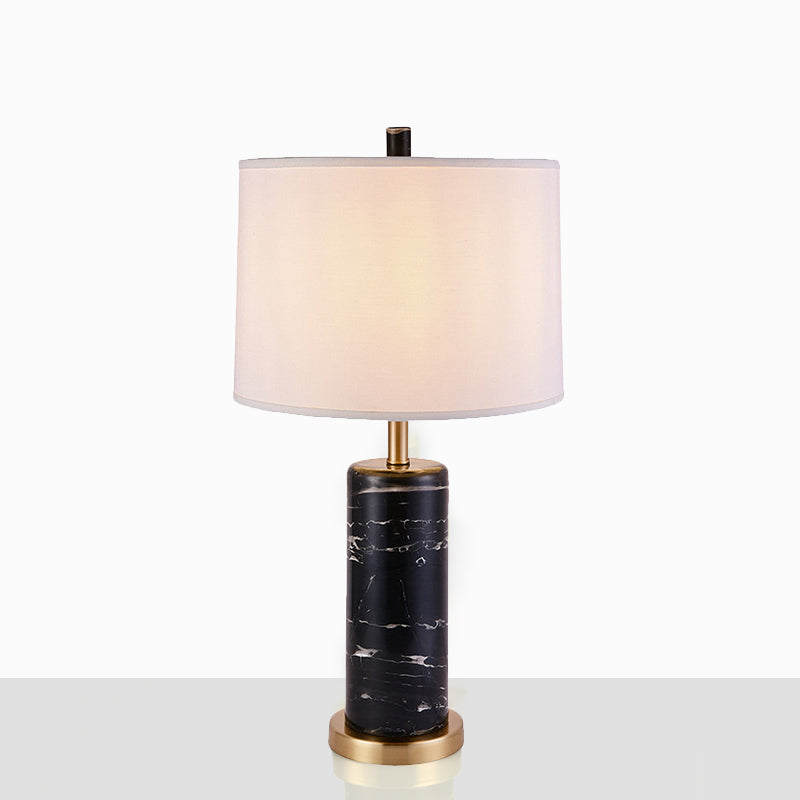 Modern Cylinder Night Stand Light Marble Single Living Room Table Lamp in Black/White with Plastic Shade Black Clearhalo 'Lamps' 'Table Lamps' Lighting' 1984655