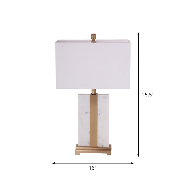 White Rectangle Nightstand Lamp Modern 1-Light Fabric Table Light with Marble Base Clearhalo 'Lamps' 'Table Lamps' Lighting' 1984657