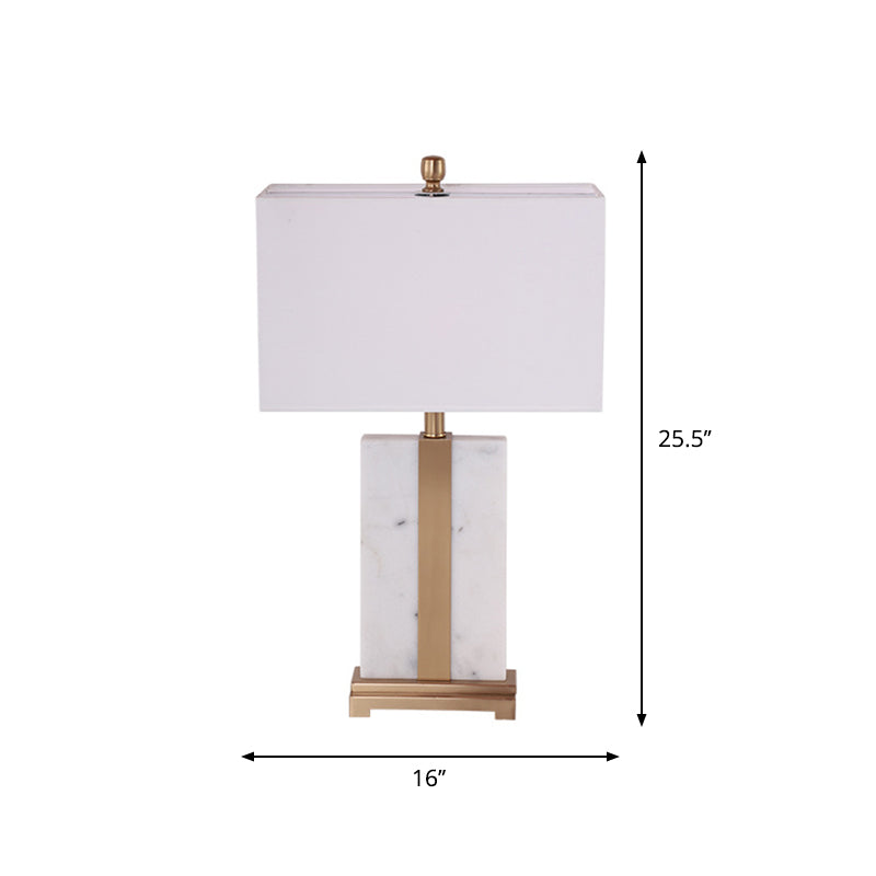 White Rectangle Nightstand Lamp Modern 1-Light Fabric Table Light with ...