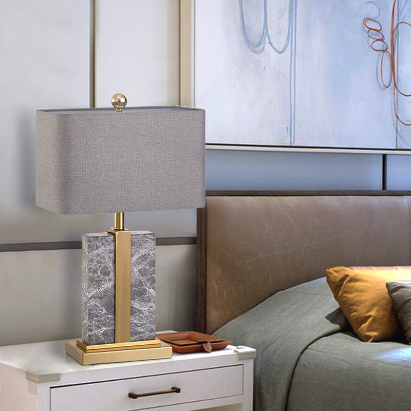 Rectangular Night Table Lamp Postmodern Fabric 1 Head Black/White/Grey and Brass Nightstand Light Clearhalo 'Lamps' 'Table Lamps' Lighting' 1984663