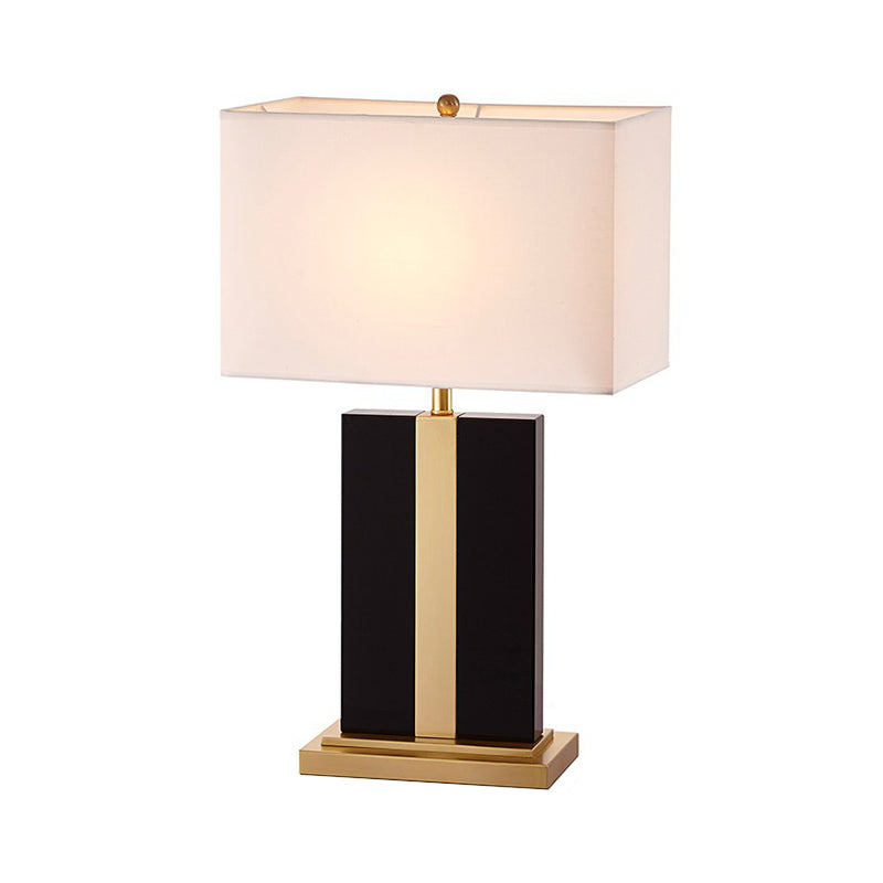 Rectangular Night Table Lamp Postmodern Fabric 1 Head Black/White/Grey and Brass Nightstand Light Clearhalo 'Lamps' 'Table Lamps' Lighting' 1984667