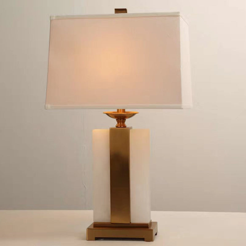 1 Bulb Living Room Night Light Minimalist White and Brass Table Lamp with Rectangle Fabric Shade White Clearhalo 'Lamps' 'Table Lamps' Lighting' 1984668