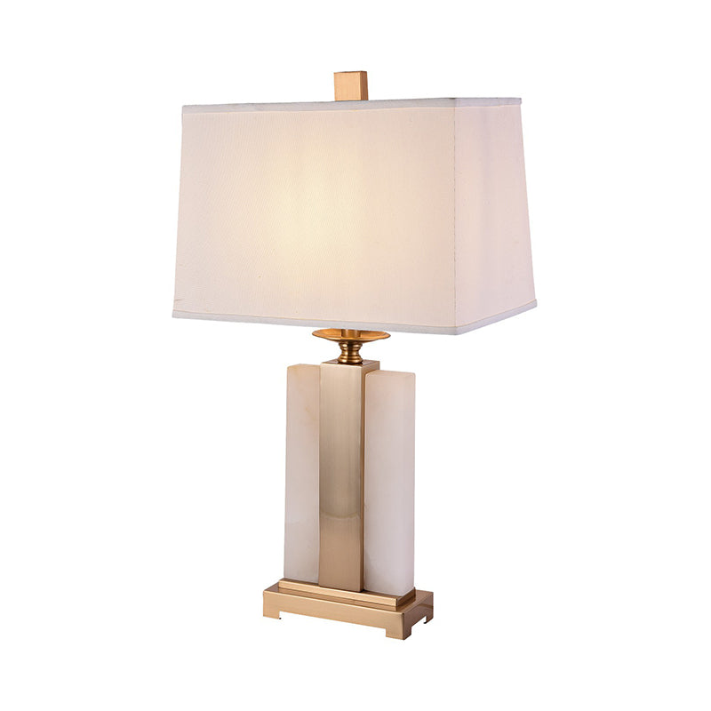 1 Bulb Living Room Night Light Minimalist White and Brass Table Lamp with Rectangle Fabric Shade Clearhalo 'Lamps' 'Table Lamps' Lighting' 1984669