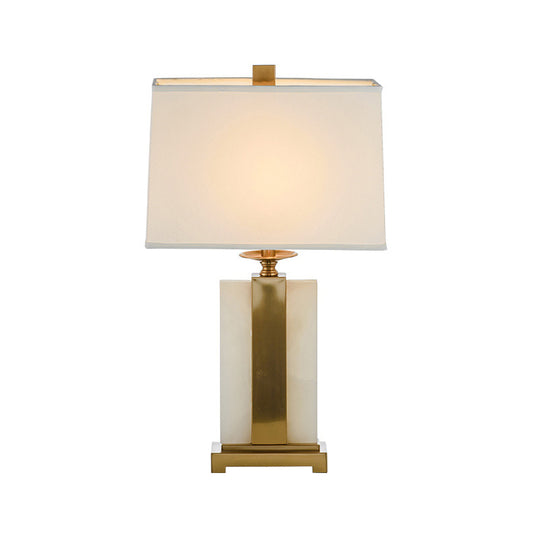 1 Bulb Living Room Night Light Minimalist White and Brass Table Lamp with Rectangle Fabric Shade Clearhalo 'Lamps' 'Table Lamps' Lighting' 1984670