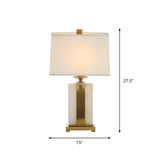 1 Bulb Living Room Night Light Minimalist White and Brass Table Lamp with Rectangle Fabric Shade Clearhalo 'Lamps' 'Table Lamps' Lighting' 1984671