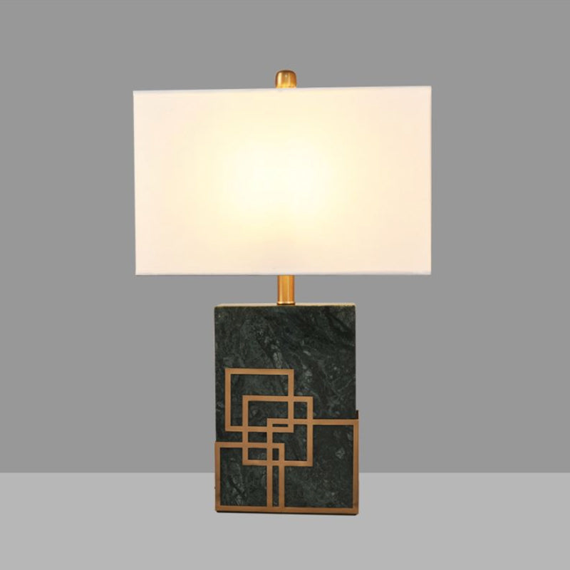 Rectangle Fabric Night Stand Light Modern Style 1-Light Black/White/Green Table Lamp with Marble Pedestal Clearhalo 'Lamps' 'Table Lamps' Lighting' 1984674