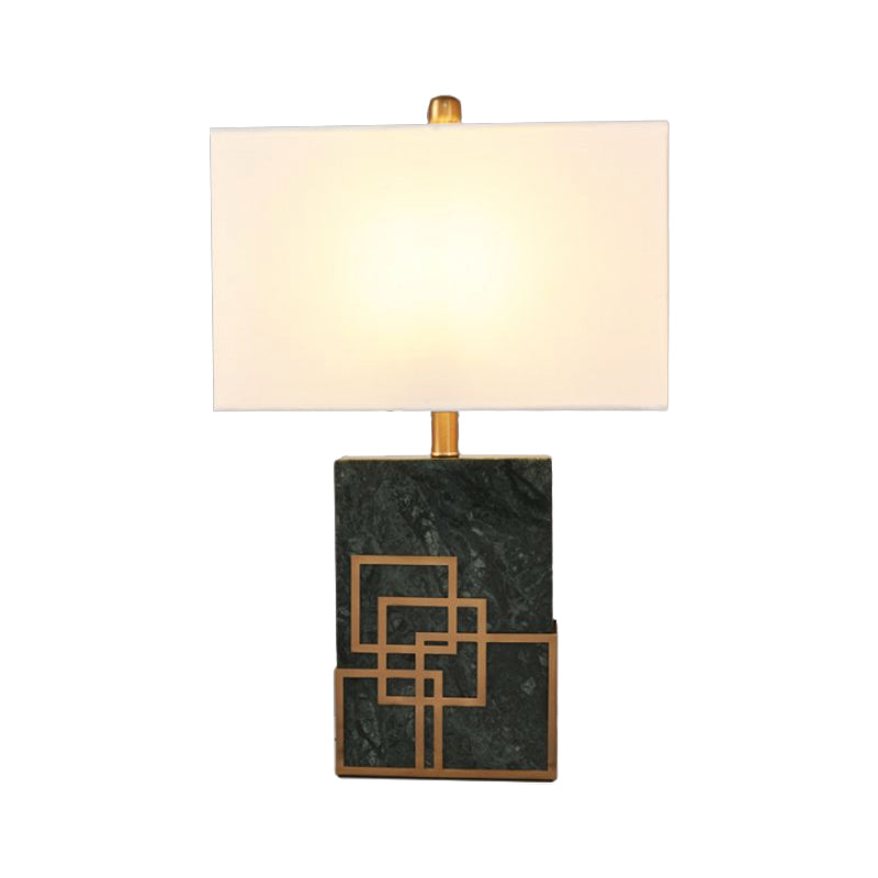 Rectangle Fabric Night Stand Light Modern Style 1-Light Black/White/Green Table Lamp with Marble Pedestal Clearhalo 'Lamps' 'Table Lamps' Lighting' 1984675