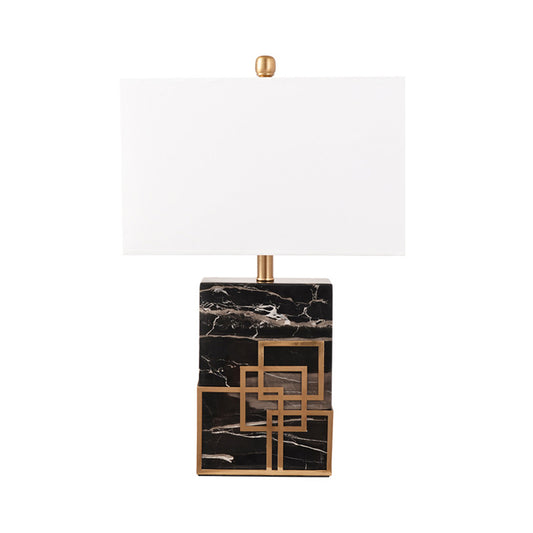 Rectangle Fabric Night Stand Light Modern Style 1-Light Black/White/Green Table Lamp with Marble Pedestal Clearhalo 'Lamps' 'Table Lamps' Lighting' 1984681