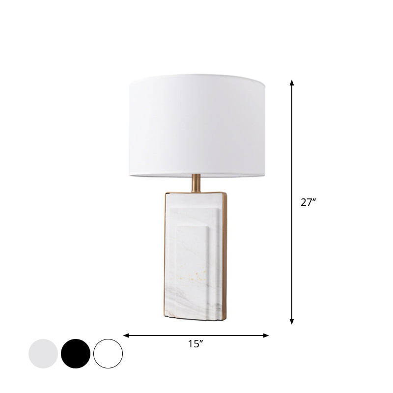 Minimalist Cylindrical Night Lamp Fabric Single Bedside Table Light with Marble Stand in Black/White/Ivory Clearhalo 'Lamps' 'Table Lamps' Lighting' 1984685