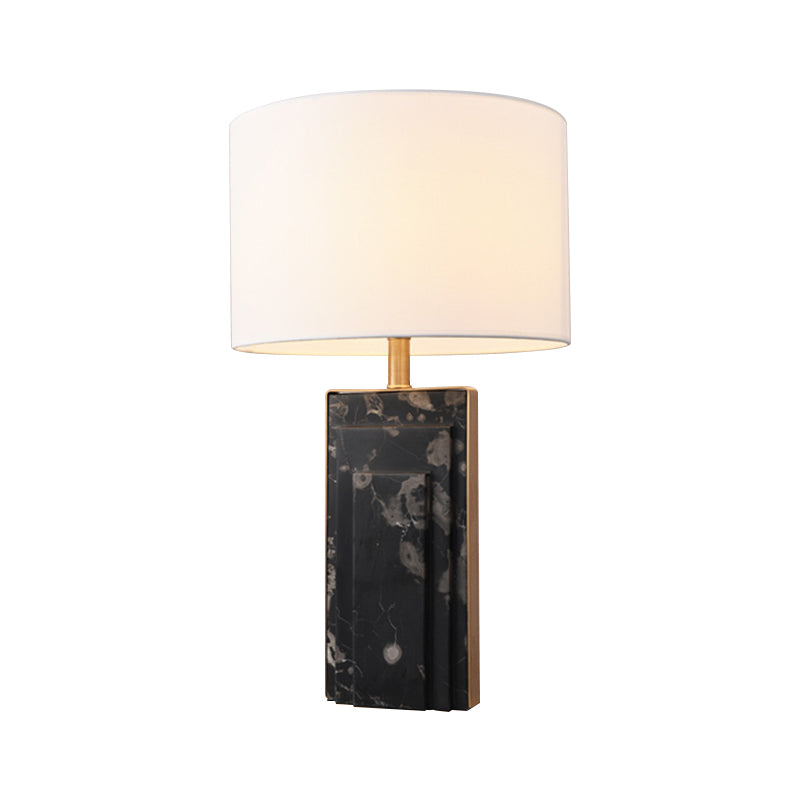 Minimalist Cylindrical Night Lamp Fabric Single Bedside Table Light with Marble Stand in Black/White/Ivory Clearhalo 'Lamps' 'Table Lamps' Lighting' 1984688