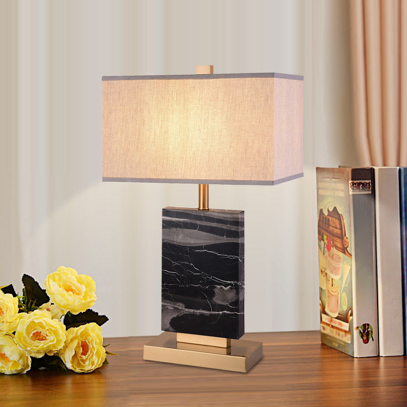 Black Rectangular Table Lighting Minimalist 1 Head Marble Nightstand Lamp with Fabric Shade Clearhalo 'Lamps' 'Table Lamps' Lighting' 1984692
