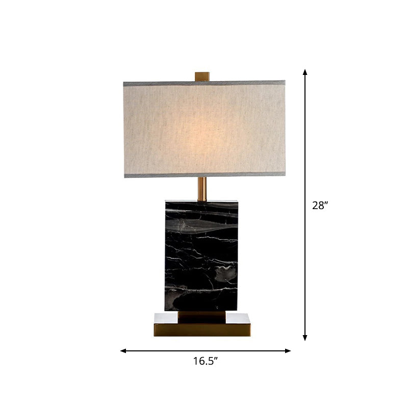 Black Rectangular Table Lighting Minimalist 1 Head Marble Nightstand Lamp with Fabric Shade Clearhalo 'Lamps' 'Table Lamps' Lighting' 1984694