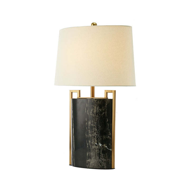 15"/18" W Minimalist 1-Light Night Lamp Black and White Tapered Table Light with Fabric Shade and Marble Base Clearhalo 'Lamps' 'Table Lamps' Lighting' 1984703