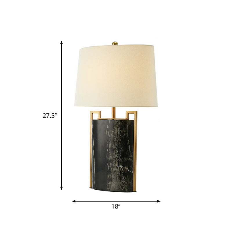 15"/18" W Minimalist 1-Light Night Lamp Black and White Tapered Table Light with Fabric Shade and Marble Base Clearhalo 'Lamps' 'Table Lamps' Lighting' 1984704