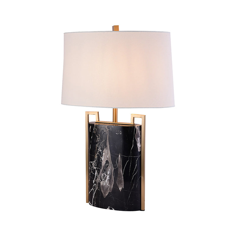 15"/18" W Minimalist 1-Light Night Lamp Black and White Tapered Table Light with Fabric Shade and Marble Base Black 15" Clearhalo 'Lamps' 'Table Lamps' Lighting' 1984705