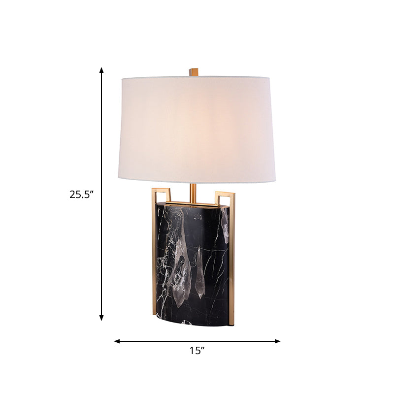15"/18" W Minimalist 1-Light Night Lamp Black and White Tapered Table Light with Fabric Shade and Marble Base Clearhalo 'Lamps' 'Table Lamps' Lighting' 1984706