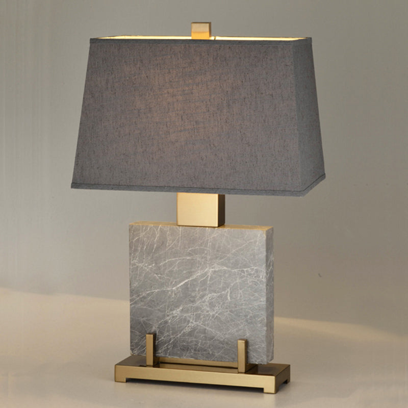Grey Trapezoid Night Table Light Modern 1 Light Fabric Nightstand Lamp with Square Marble Stand Clearhalo 'Lamps' 'Table Lamps' Lighting' 1984708