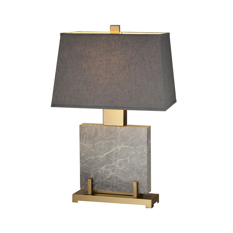Grey Trapezoid Night Table Light Modern 1 Light Fabric Nightstand Lamp with Square Marble Stand Clearhalo 'Lamps' 'Table Lamps' Lighting' 1984709