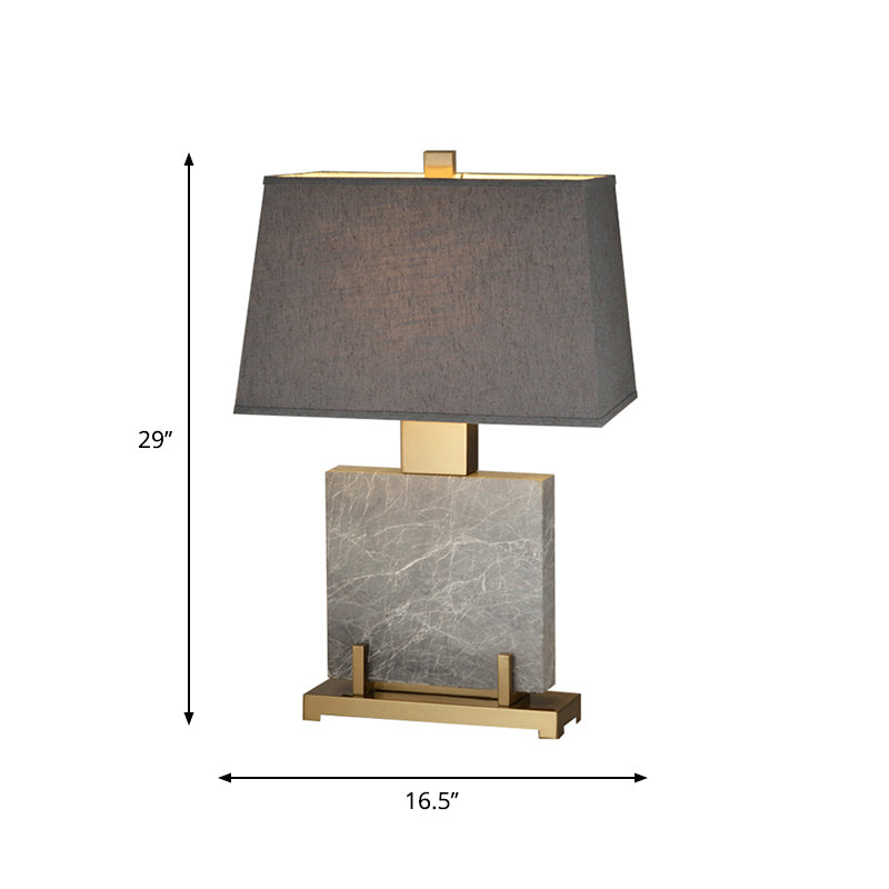 Grey Trapezoid Night Table Light Modern 1 Light Fabric Nightstand Lamp with Square Marble Stand Clearhalo 'Lamps' 'Table Lamps' Lighting' 1984710
