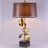 Fabric Drum Table Stand Lamp Modern 1 Head Brown Night Light with Gold Foil Decor Clearhalo 'Lamps' 'Table Lamps' Lighting' 1984713