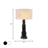 3-Tier Column Marble Night Lamp Minimalist 1 Bulb Black/White Pull-Chain Table Light with Drum Fabric Shade Clearhalo 'Lamps' 'Table Lamps' Lighting' 1984720