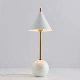 Globe Nightstand Light Nordic Marble 1-Light Black/White and Brass Table Lamp with Cone Shade White Clearhalo 'Lamps' 'Table Lamps' Lighting' 1984723