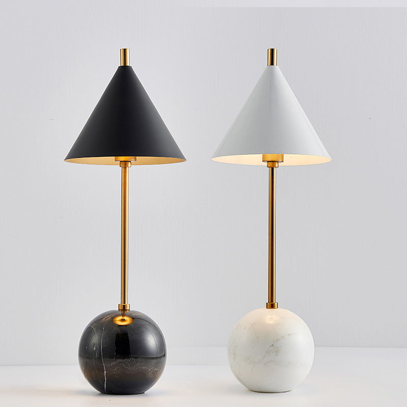 Globe Nightstand Light Nordic Marble 1-Light Black/White and Brass Table Lamp with Cone Shade Clearhalo 'Lamps' 'Table Lamps' Lighting' 1984724