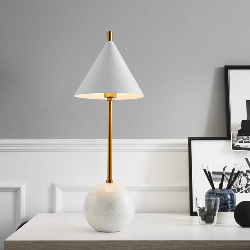 Globe Nightstand Light Nordic Marble 1-Light Black/White and Brass Table Lamp with Cone Shade Clearhalo 'Lamps' 'Table Lamps' Lighting' 1984725